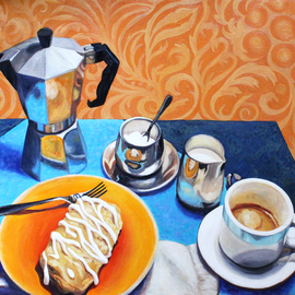 Sandra Bryant: 'breakfast of champions', 2020 Oil Painting, Still Life. Artist Description: A favorite way to start the day, coffee and danish. ...