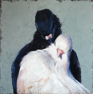 Igor Shulman: 'once again about love', 2020 Oil Painting, Birds. And again the birds  This time let it be pigeons. Many people regard pigeons spoiled by their way of life.For me, pigeons are no different from other birds. At some point they can delight you. Sometimes annoying. But the fact that it is impossible not to notice them is ...