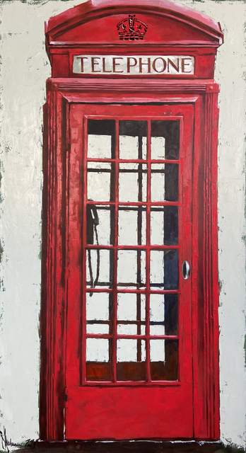 Artist Igor Shulman. 'Red Phone Booth' Artwork Image, Created in 2022, Original Painting Ink. #art #artist