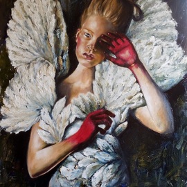 Tatiana Siedlova: 'angels don t cry by siedlova', 2016 Oil Painting, Figurative. Artist Description:  blue, white, wings, weeps, angels, feathers, arms, girl...