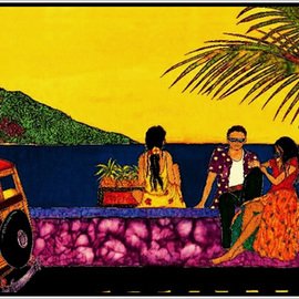 Sandi Carpenter: 'The Wall in Lahaina', 2007 Other Painting, Figurative. Artist Description:  This is a print, laminated and mounted on fiberboard, of a hand painted silk with French fabric dyes. ...