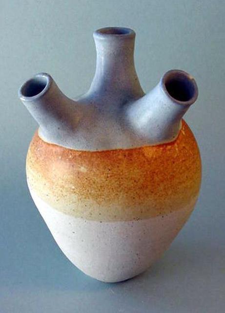 Artist Skip Bleecker. 'Blue Tan 3 Spout' Artwork Image, Created in 2003, Original Sculpture Ceramic. #art #artist
