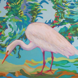 Sharon Nelsonbianco Artwork Curious Birds INGRID, 2014 Acrylic Painting, Wildlife