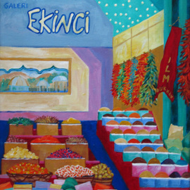 Sharon Nelsonbianco: 'Ekinci Turkish Bazaar', 2013 Acrylic Painting, Cityscape. Artist Description: contemporary art, acrylic painting, waterscape, birds, , nature, water, tranquility, peace, wildlife, , series format, Sharon Nelson- Bianco, southern artist, , colorful, colorist, Florida, water birds, expressionist, Florida artist, Florida, wildlife, water fowl, vivid, expressionism, Europe, Streets, Buildings, Travel, Indoors, Shops, Turkey       ...