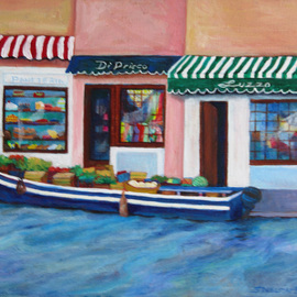 Sharon Nelsonbianco: 'Venice Canal Produce Boat', 2013 Acrylic Painting, Cityscape. Artist Description: contemporary art, acrylic painting, waterscape, birds, , nature, water, tranquility, peace, wildlife, , series format, Sharon Nelson- Bianco, southern artist, , colorful, colorist, Florida, water birds, expressionist, Florida artist, Florida, wildlife, water fowl, vivid, expressionism, Europe, Italy, travel, shops, indoor     ...