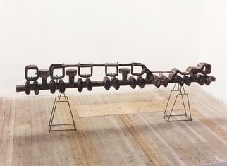 Stefan Van Der Ende: 'nomotion', 1995 Wood Sculpture, Abstract.  painted elmwood , steel , glass      ...