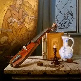 Slava Chylikin: 'violin and book', 2017 Oil Painting, Still Life. Artist Description: A modern look at old things. Keywords Violin, book, frescoes ...