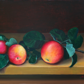 Mikhail Velavok: 'Apple Branch', 2016 Oil Painting, Still Life. Artist Description:  apple, branch, leaf, still life, red, green, dark, three...