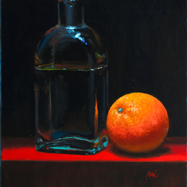 Mikhail Velavok: 'orange', 2017 Oil Painting, Sea Life. Artist Description: Original oil on canvas stretched on a wooden underframe. The artwork is being sold unframed. The frame in the additional photo is an example only.orange, red, dark, glass, bottle...