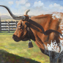 Steve Miller: 'Red Bull', 2009 Oil Painting, Western. Artist Description: Texas longhorn Stockyards bull cow western ...