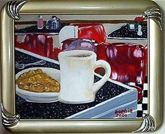 Sophia Stucki: 'American Pie', 2002 Acrylic Painting, Still Life.  American Pie is in a 50s diner framed and ready to hang , coffee, apple pie old diner, Retro...