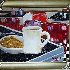 Sophia Stucki: 'American Pie', 2002 Acrylic Painting, Still Life. Artist Description:  American Pie is in a 50s diner framed and ready to hang , coffee, apple pie old diner, Retro...
