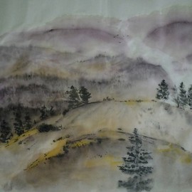 Debbi Chan Artwork landscape with purple haze, 2012 Watercolor, Mountains