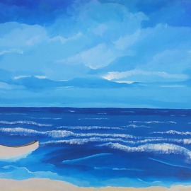 Gregory Roberson: 'Blue Horizon', 2015 Acrylic Painting, Seascape. Artist Description:  Peaceful, panoramic meditative seascape. Original Acrylic Painting on canvas.seascape, ocean, water, beach, nature, sky, clouds, boat, shore, contemporary, modern, decorative, serene, peaceful, blue  ...