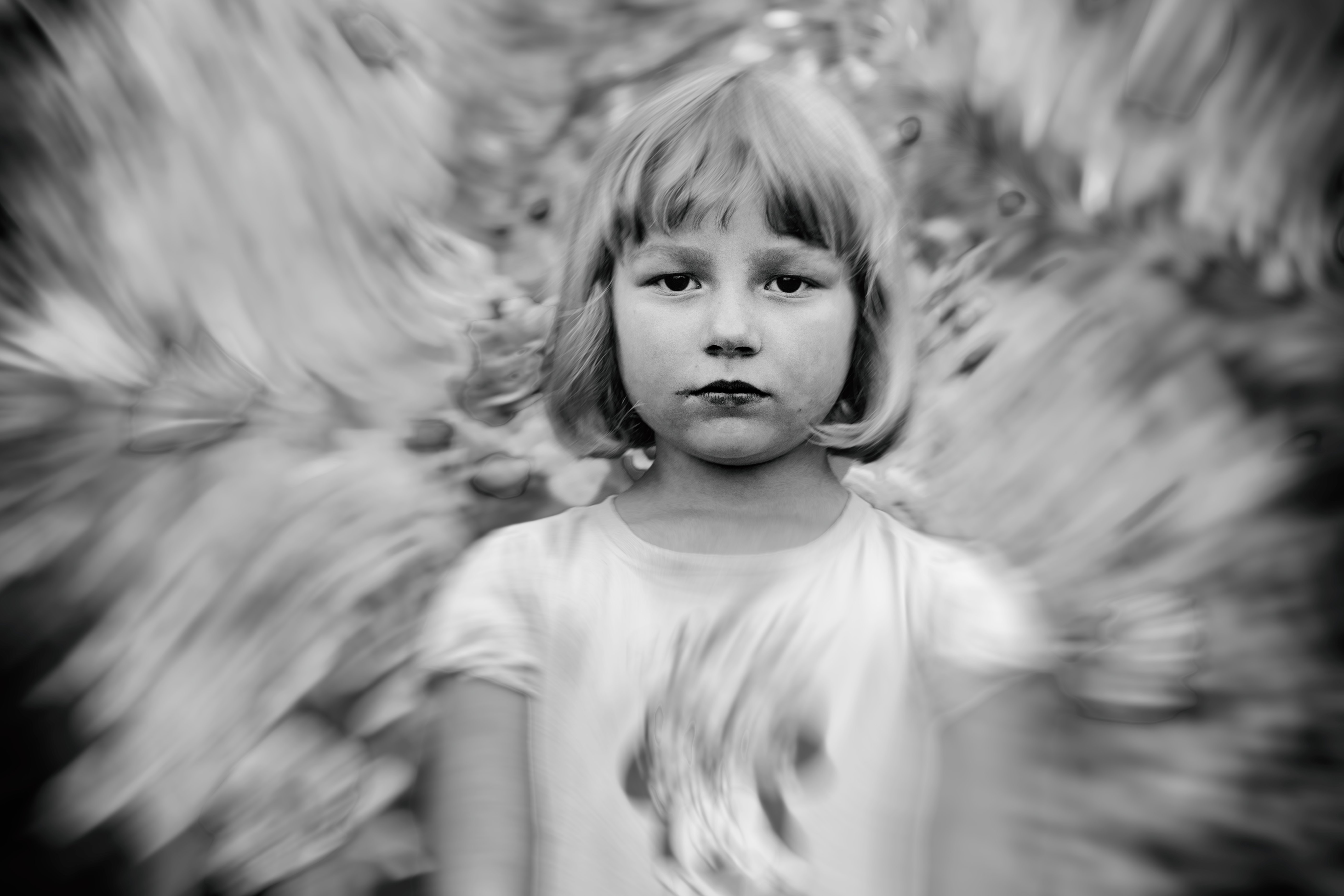 Tomislav Stajduhar: 'swirl girl', 2017 Black and White Photograph, People. Portrait of a young girl caught in a visual swirl. ...