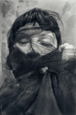 Tomislav Stajduhar: 'veiled', 2017 Black and White Photograph, People. Black and white portrait of a woman, hiding her expression behind a veil. ...