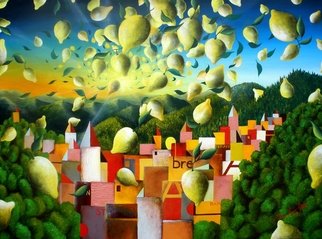 Massimiliano Stanco: 'A Lemon Explosion before Sunset', 2009 Oil Painting, Surrealism.  Breathing deeply the fresh alpine air and the strong citrus essence.Smell with your eyes to believe. ...
