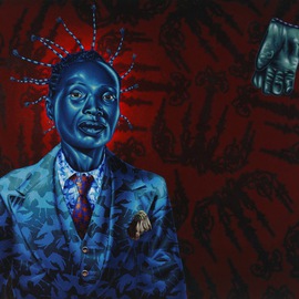 Stephen Hall: 'Portrait of a Congolese Woman in Drag', 2012 Acrylic Painting, Surrealism. Artist Description:  African American, Chandeliers, Workmans Glove, Man' s Suit, Teddy Bears, Seagulls, Beauty   ...