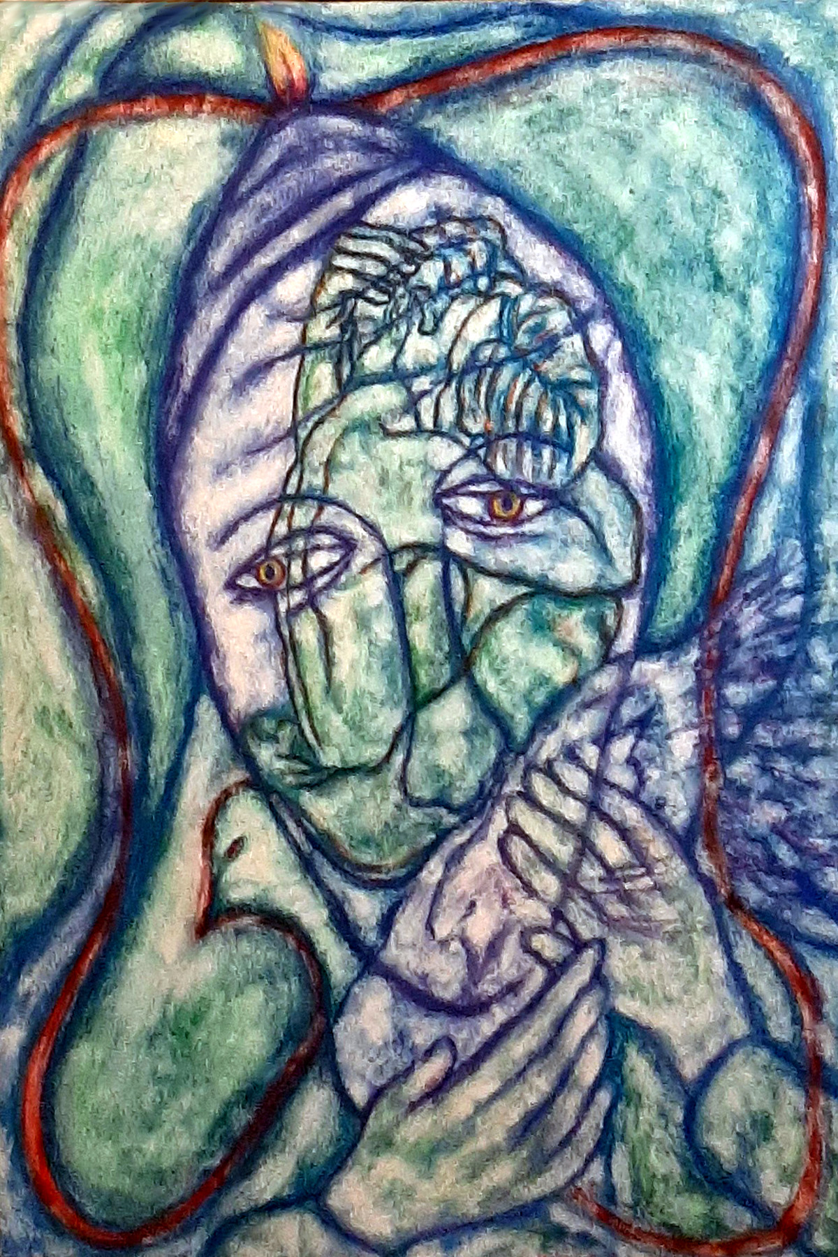 Stephen Mead: 'HeartLikeMarys', 1996 Watercolor, Healing. Evocative spiritual piece inspired, in part, by Joni Mitchells Dont Interrupt The Sorrow, incorporated into the series Blue Heart Diary, part of the DVD Captioned Closeness, Indieflix.  com.  ...