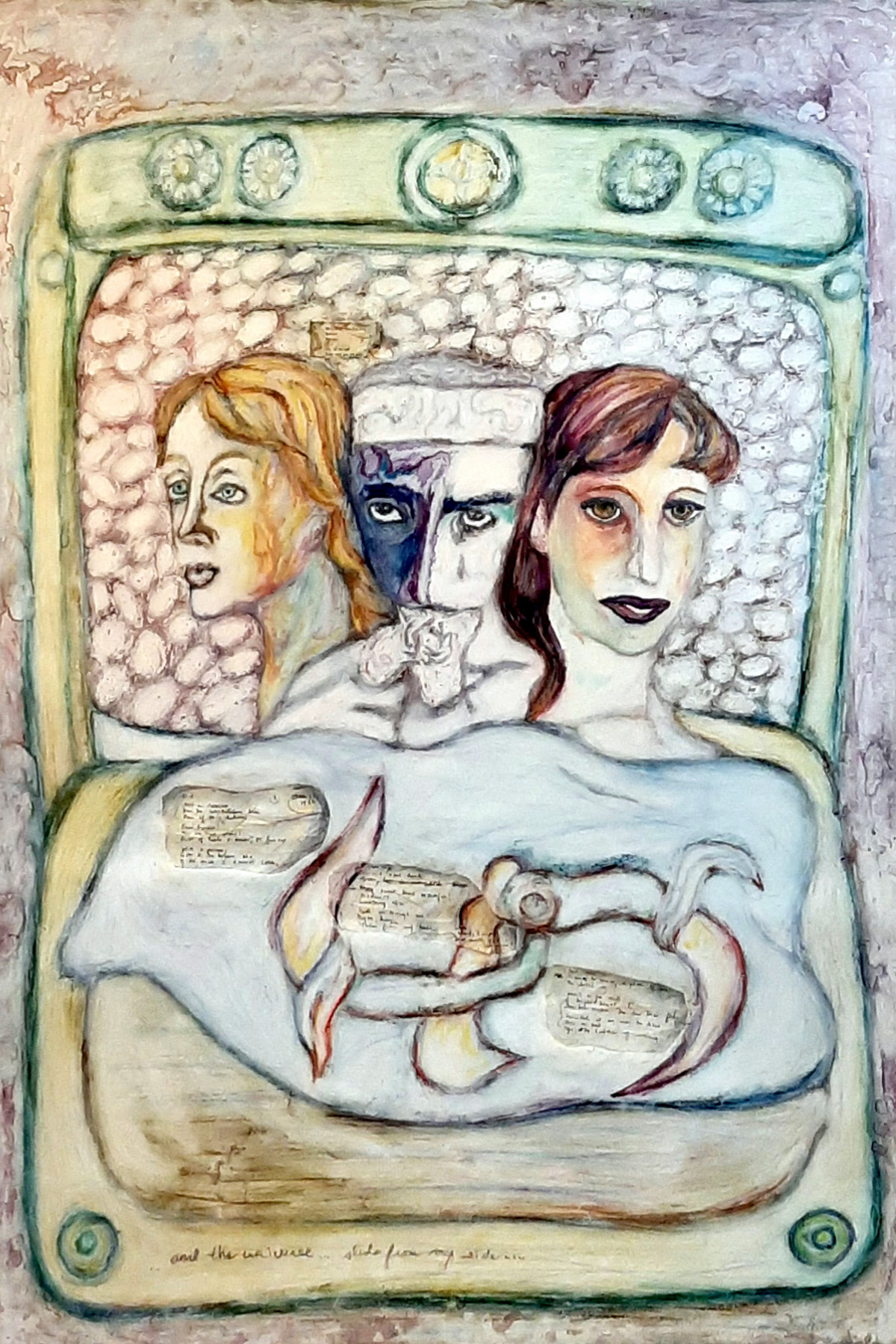 Stephen Mead: 'ThreeMusesHaveICenterDetail', 1995 Mixed Media, Life.  For Virginia, Sylvia & Mishima, incorporated into Blue Heart Diary series, film available on DVD 