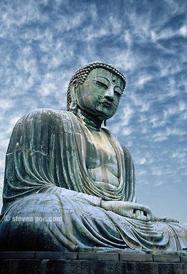 Steven Poe: 'Grounded while Drifting', 1991 Color Photograph, Travel. A Daibatsu Buddha meditates with fluffy clouds drifting by. ...