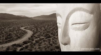 Steven Poe: 'Sands of Time', 2002 Other Photography, Visionary. Buddha face carved in rocky cliff overlooks a desert valley, with a road leading into the distance....