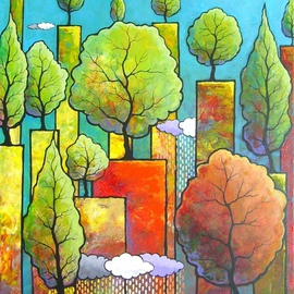 Giuseppe Sticchi: 'autunno nel bosco', 2011 Acrylic Painting, Surrealism. Artist Description:   i colori dell'autunno in forme di inno alla natura          ...