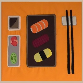 Stich-stich Gmbh: 'sushi set', 2019 Other Painting, Food. Artist Description: Fabric image made of high- quality cotton fabric.  The picture can be used as decoration for house, practice, office, cafe etc. ,as a unique gift. ...