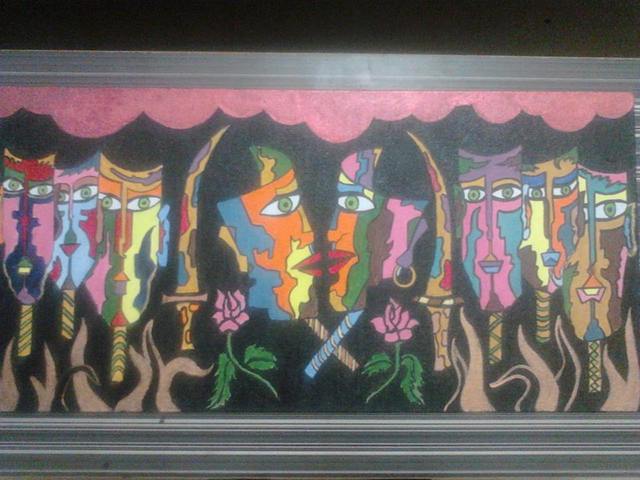 Artist Subhojit Dey. 'Love Story Of Masks' Artwork Image, Created in 2014, Original Painting Oil. #art #artist