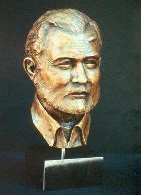 Sue Jacobsen: 'Small Papa', 2002 Bronze Sculpture, Portrait. This version of Ernest Hemingway is a half life- size open edition. Marble base....