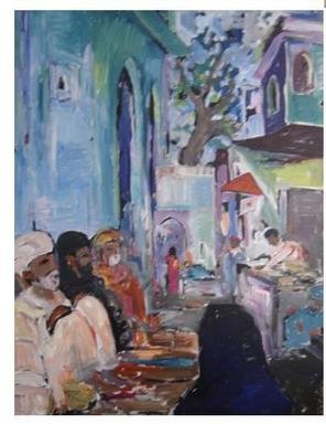 Ajmal Maharaj: 'the street 1', 2008 Acrylic Painting, Culture.  The street that leads to the sufisanctuary of ajmer is one of the main entrys perticularly of the resident sufi community. ...