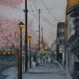 Jane See: 'one spring night', 2023 Acrylic Painting, Landscape. Artist Description: One Spring Night - Urban Street Scene in Kyoto Japan   April 2023 ...