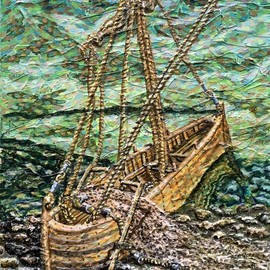 Stephen Vattimo: 'they dropped their nets', 2017 Acrylic Painting, Portrait. Artist Description: This a painting of a first century Gallian Fishing boat, most likely the very type of boat used by Peter when He was called by Jesus to follow him. This illustration is part of a bigger of a mural I am working on, about the ministry Of Jesus ...