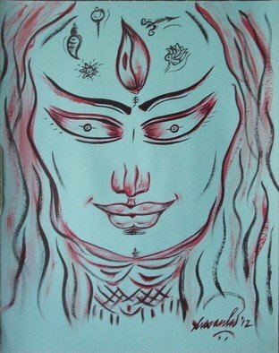 Susanta Das: 'durga', 2012 Acrylic Painting, Mythology.  12 inches X 15 inches  ...