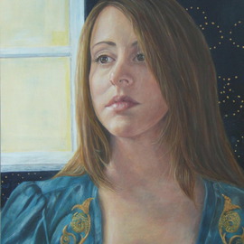 Suzan Fox: 'In Her Celestial Gaze', 2009 Tempera Painting, Portrait. Artist Description:  Framed Original Painting in Egg Tempera ...