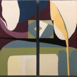 Suzanne Mcclelland: 'The Conversation', 2013 Acrylic Painting, Abstract. Artist Description:   Two people maybe having a conversation in the back seat.two canvas 36 x 36    ...