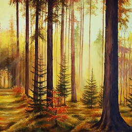 Svetoslav Stoyanov: 'lights and shadows', 2018 Oil Painting, Surrealism. Artist Description: landscape forest sunset trees orange sky...