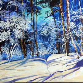 Rajni Ayapilla: 'snowy landscape', 2018 Acrylic Painting, Landscape. Artist Description: A landscape painting again with a snowfall amidst the sunny morning. Just feel the freshness of the snow and the woods. Both are cool  Isn t it ...