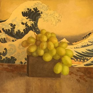 Sofia Wyshkind: 'Katsushika Hokusai and grape', 2000 Oil Painting, Travel.  The wave and grape ...
