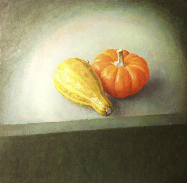 Artist Sofia Wyshkind. 'Lime Light Two Squashes' Artwork Image, Created in 1999, Original Watercolor. #art #artist