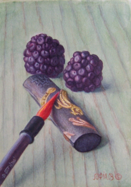 Artist Sofia Wyshkind. 'Serenade For Blackberry  Chinese Ink' Artwork Image, Created in 2001, Original Watercolor. #art #artist