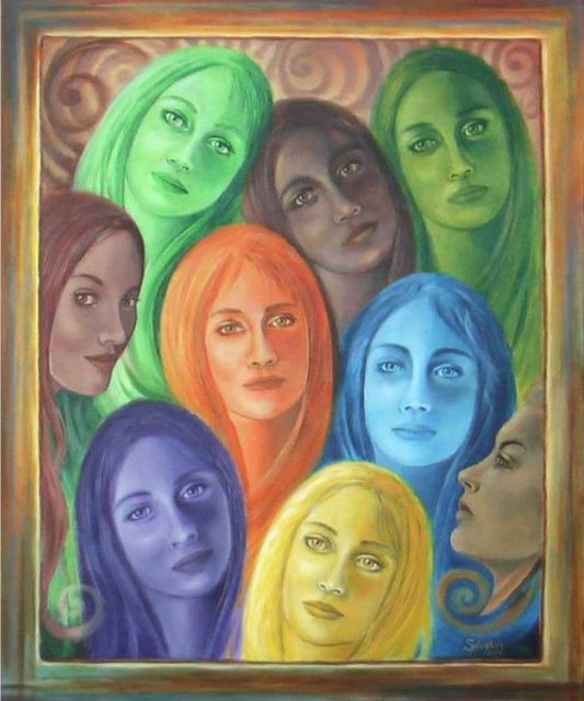 Artist Sylvia Kula. 'Serene Sisters' Artwork Image, Created in 2006, Original Drawing Charcoal. #art #artist