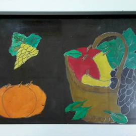 Taha Alhashim: 'Fruit 2009', 2009 Other Painting, Food. Artist Description:  This painting was made in 2009. It is a set of fruit some are inside a basket and the other are not. The wallpaper is a dark brown, and overall it was painted by watercolor and pencil. ...