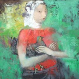 Stanislav Zvolsky: 'Chernushka', 2009 Oil Painting, Figurative. Artist Description:  Chernushka, oil, painting, girl whith chicken, chicken, ukranian, village,  ...