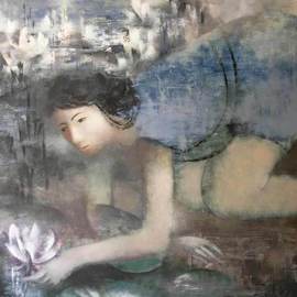 Stanislav Zvolsky: 'Princess frog', 2008 Oil Painting, Figurative. Artist Description:  The princess, frog, the girl, a pond, lilies, oil, canvas,     ...