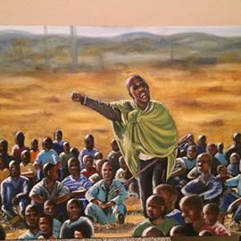 Piet Mashita Artwork Marikana Hill, 2015 Oil Painting, Political