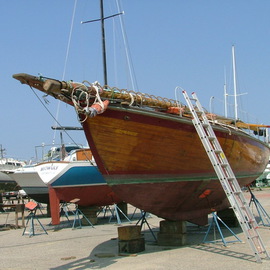 Markus Kruse: 'latest sailboat', 2007 Color Photograph, Marine. Artist Description:  latest sailboat 45 foot wooden purchased in norfolk, virginia. has arrived back in granville on the marine transport truck. . . took a 50 ton crane to lift it off the truck. . . chaching!  ...