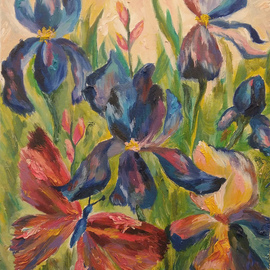 Tamara Black: 'irises', 2016 Oil Painting, Floral. Artist Description: Flowers, IrisesSIgnedUnframed...