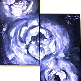 Alina  Tanase: 'white roses', 2017 Oil Painting, Floral. Artist Description: white, rose, black, canvas, original, direct from the artist, 2 panels, each panel is 35x80cm, redy to hang...