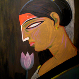 Tapan Kar: 'SHE I', 2008 Tempera Painting, Figurative. Artist Description:  Woman with divine power. The reddish tone on her forehead indicates this power. ...